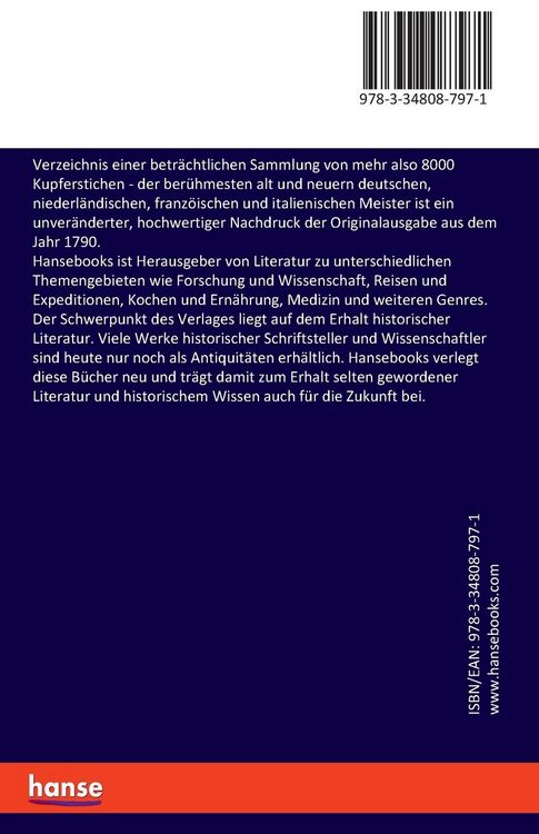 Produktbild: Verzeichnis einer betr&auml;chtlichen Sammlung von mehr also 8000 Kupferstichen