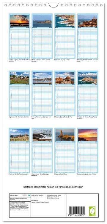 Produktbild: Familienplaner 2026 - Bretagne Traumhafte K&uuml;sten in Frankreichs Nordwesten mit 5 Spalten (Wandkalender, 21 x 45 cm) CALVENDO