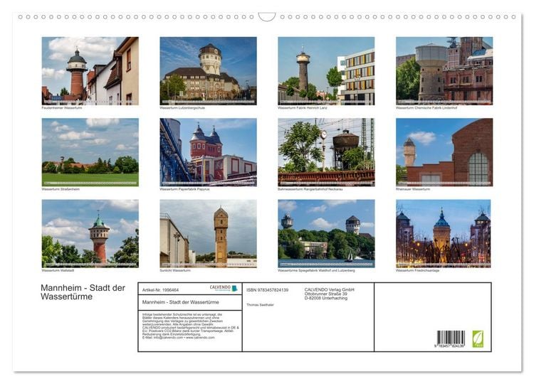 Produktbild: Mannheim - Stadt der Wassert&uuml;rme (Wandkalender 2026 DIN A2 quer), CALVENDO Monatskalender