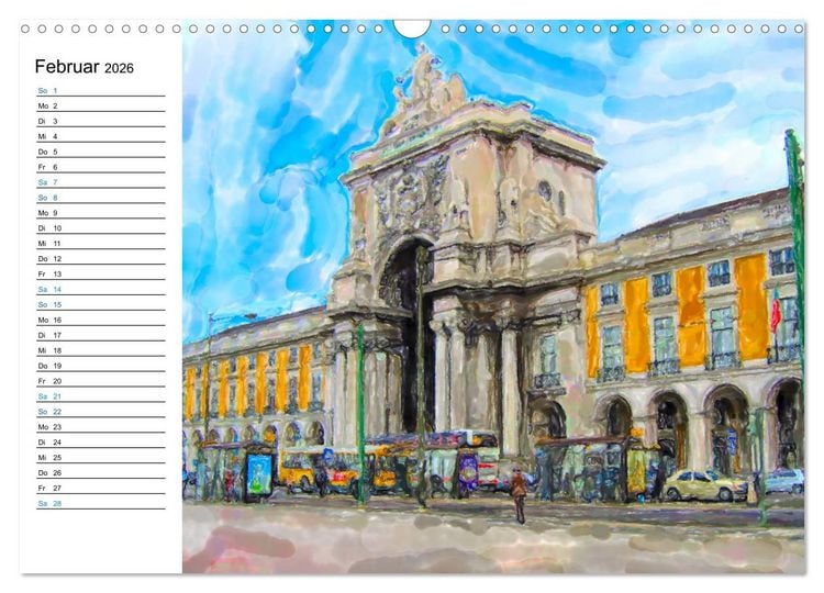 Produktbild: Lissabon - Stadtrundgang in Aquarell-Illustrationen (Wandkalender 2026 DIN A3 quer), CALVENDO Monatskalender