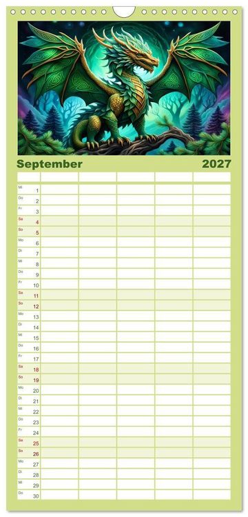 Produktbild: Familienplaner 2027 - Drachen - Mystische Wesen mit 5 Spalten (Wandkalender, 21 x 45 cm) CALVENDO