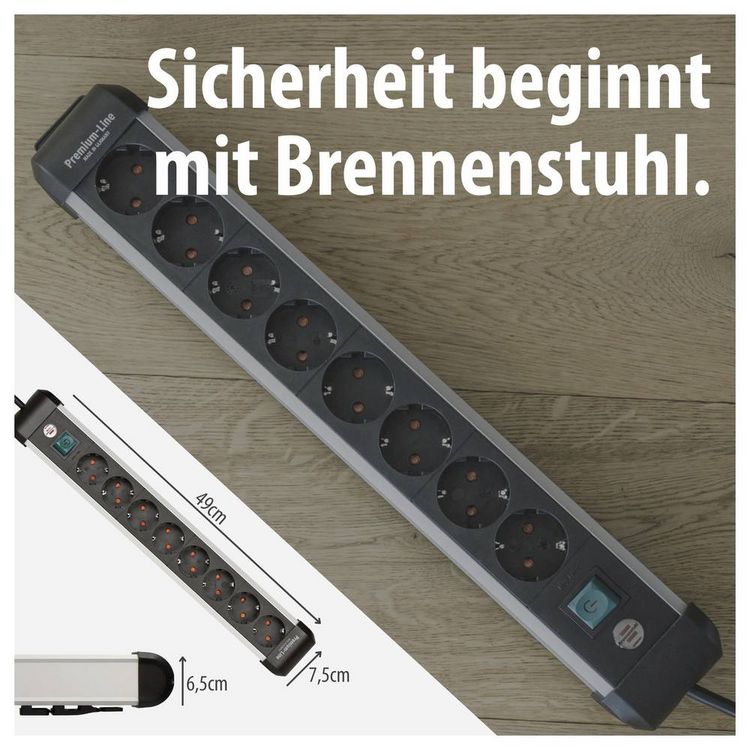 Produktbild: Brennenstuhl 1391030800 Steckdosenleiste mit Schalter Silber, Schwarz Schutzkontakt 1 St.