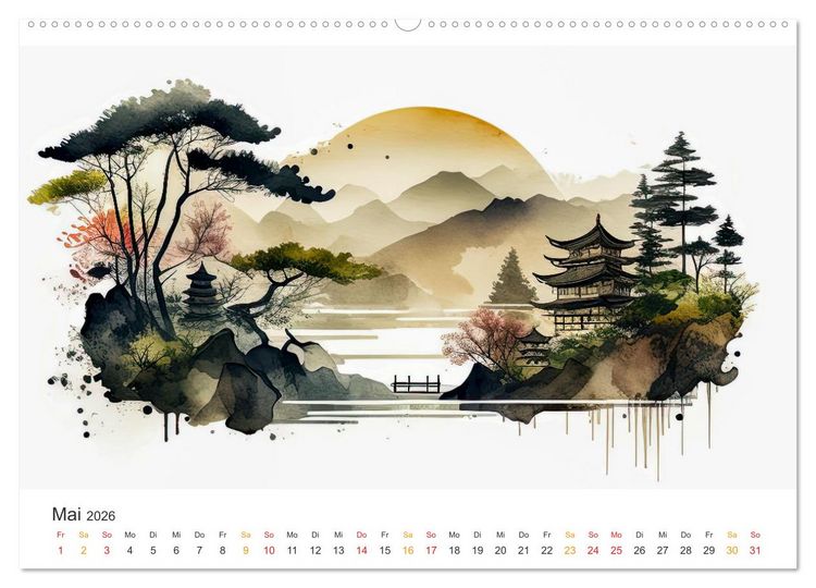 Produktbild: Japan - Aquarell Kunst und Tradition (Wandkalender 2026 DIN A2 quer), CALVENDO Monatskalender