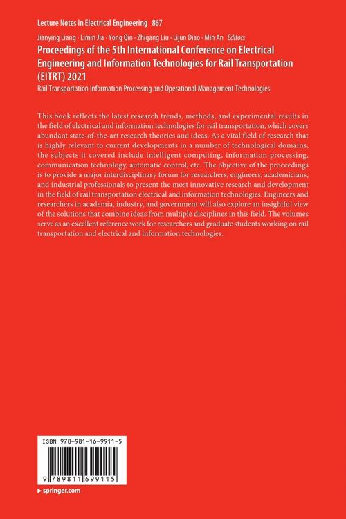 Produktbild: Proceedings of the 5th International Conference on Electrical Engineering and Information Technologies for Rail Transportation (EITRT) 2021