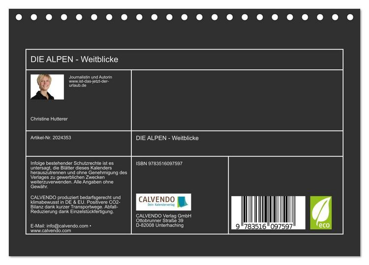 Produktbild: DIE ALPEN - Weitblicke (Tischkalender 2026 DIN A5 quer), CALVENDO Monatskalender