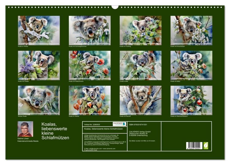 Produktbild: Koalas, liebenswerte kleine Schlafm&uuml;tzen (Wandkalender 2026 DIN A2 quer), CALVENDO Monatskalender