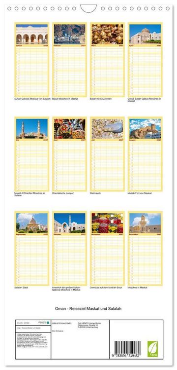 Produktbild: Familienplaner 2027 - Oman - Reiseziel Maskat und Salalah mit 5 Spalten (Wandkalender, 21 x 45 cm) CALVENDO