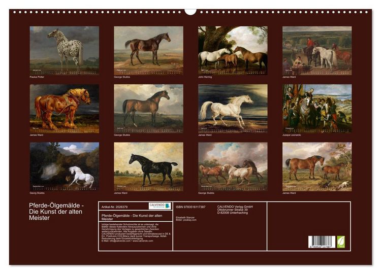 Produktbild: Pferde-&Ouml;lgem&auml;lde - Die Kunst der alten Meister (Wandkalender 2026 DIN A2 quer), CALVENDO Monatskalender