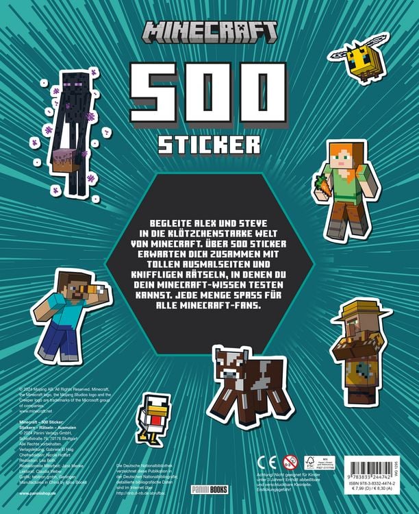 Produktbild: Minecraft: 500 Sticker- Stickern - R&auml;tseln - Ausmalen