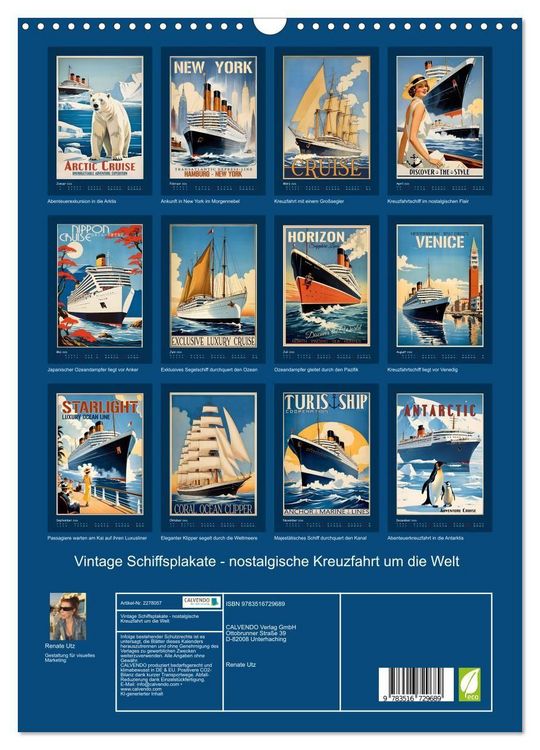 Produktbild: Vintage Schiffsplakate - nostalgische Kreuzfahrt um die Welt (Wandkalender 2026 DIN A3 hoch), CALVENDO Monatskalender