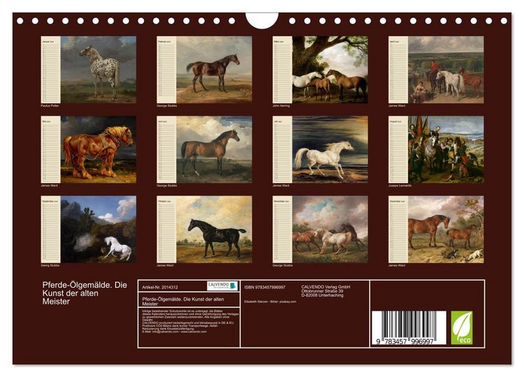 Produktbild: Pferde-&Ouml;lgem&auml;lde. Die Kunst der alten Meister (Wandkalender 2026 DIN A4 quer), CALVENDO Monatskalender