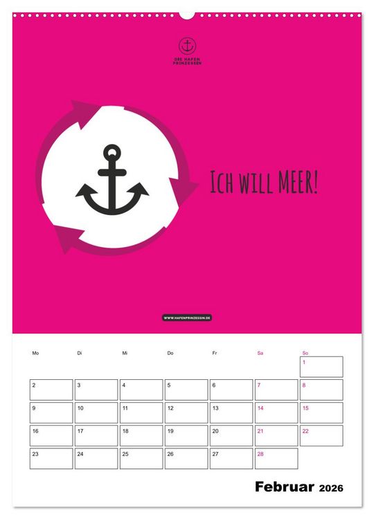 Produktbild: hafenprinzessin: Ankertr&auml;ume & Meer - Der moderne Zitate-Wandkalender f&uuml;r maritime Lebensmomente! (Wandkalender 2026 DIN A2 hoch), CALVENDO Monatskalender