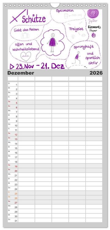 Produktbild: Familienplaner 2026 - Sternzeichen-Kalender mit 5 Spalten (Wandkalender, 21 x 45 cm) CALVENDO