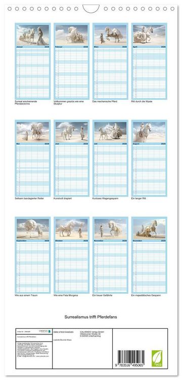 Produktbild: Familienplaner 2026 - Surrealismus trifft Pferdefans mit 5 Spalten (Wandkalender, 21 x 45 cm) CALVENDO