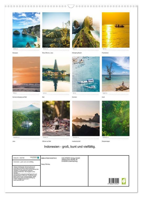 Produktbild: Indonesien - gro&szlig;, bunt und vielf&auml;ltig. (Wandkalender 2026 DIN A2 hoch), CALVENDO Monatskalender