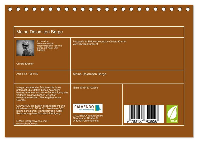 Produktbild: Meine Dolomiten Berge (Tischkalender 2026 DIN A5 quer), CALVENDO Monatskalender