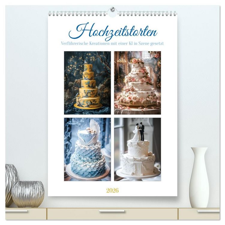 Produktbild: Hochzeitstorten - Verf&uuml;hrerische Kreationen mit einer KI in Szene gesetzt (hochwertiger Premium Wandkalender 2026 DIN A2 hoch), Kunstdruck in Hochglanz