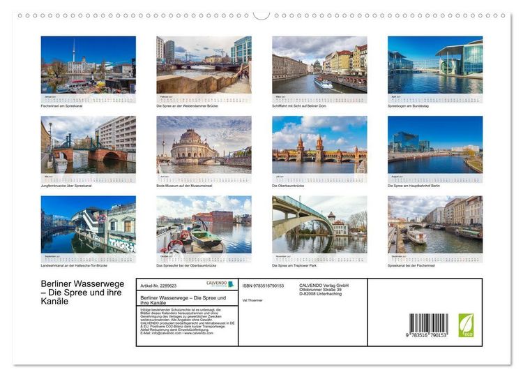 Produktbild: Berliner Wasserwege &ndash; Die Spree und ihre Kan&auml;le (hochwertiger Premium Wandkalender 2027 DIN A2 quer), Kunstdruck in Hochglanz