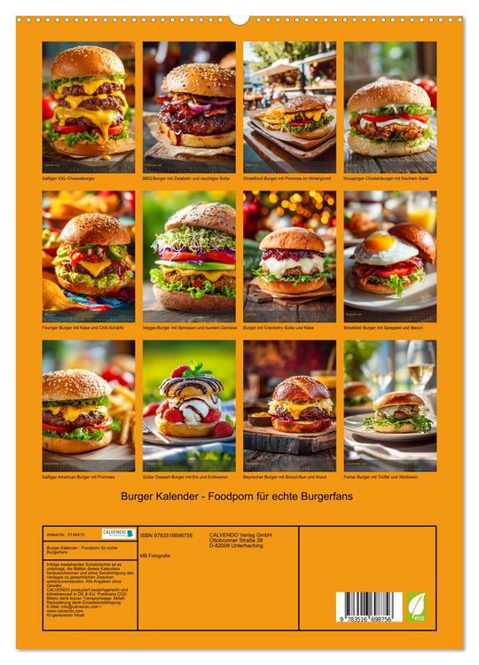 Produktbild: Burger Kalender - Foodporn f&uuml;r echte Burgerfans (hochwertiger Premium Wandkalender 2026 DIN A2 hoch), Kunstdruck in Hochglanz