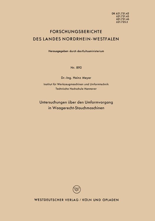Produktbild: Untersuchungen &uuml;ber den Umformvorgang in Waagerecht-Stauchmaschinen