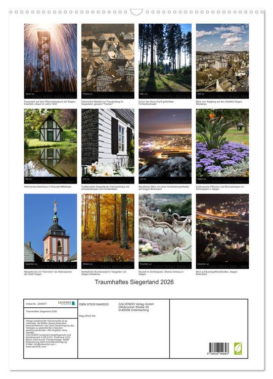 Produktbild: Traumhaftes Siegerland 2026 (Wandkalender 2026 DIN A2 hoch), CALVENDO Monatskalender