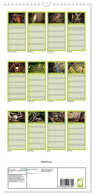 Produktbild: Familienplaner 2026 - Weltfahrrad mit 5 Spalten (Wandkalender, 21 x 45 cm) CALVENDO