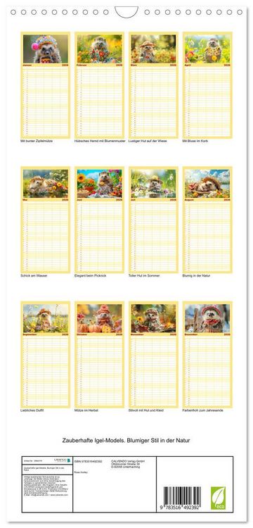 Produktbild: Familienplaner 2026 - Zauberhafte Igel-Models. Blumiger Stil in der Natur mit 5 Spalten (Wandkalender, 21 x 45 cm) CALVENDO