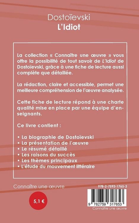 Produktbild: Fiche de lecture L'Idiot (Analyse litt&eacute;raire de r&eacute;f&eacute;rence et r&eacute;sum&eacute; complet)