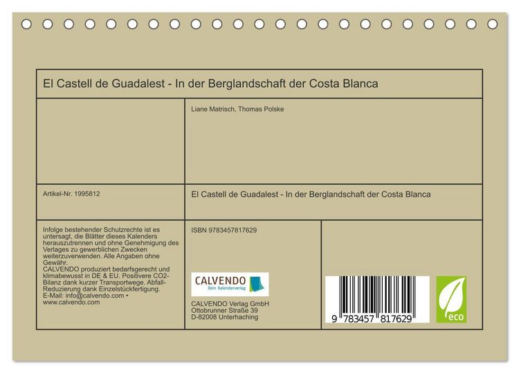 Produktbild: El Castell de Guadalest - In der Berglandschaft der Costa Blanca (Tischkalender 2026 DIN A5 quer), CALVENDO Monatskalender