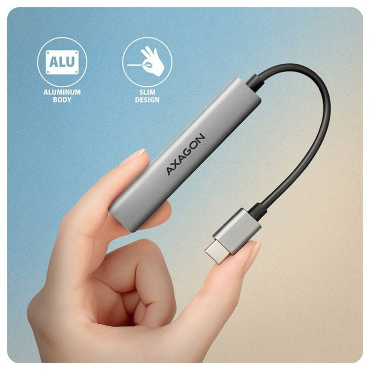 Produktbild: AXAGON HUE-STC USB-Hub 4 Port USB-C&reg;, USB-A 5 GBit/s Silber