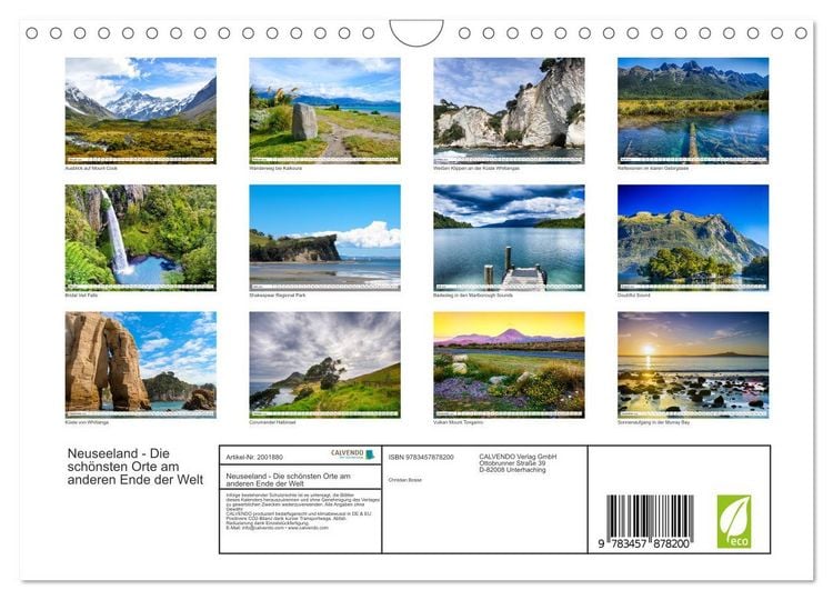 Produktbild: Neuseeland - Die sch&ouml;nsten Orte am anderen Ende der Welt (Wandkalender 2026 DIN A4 quer), CALVENDO Monatskalender