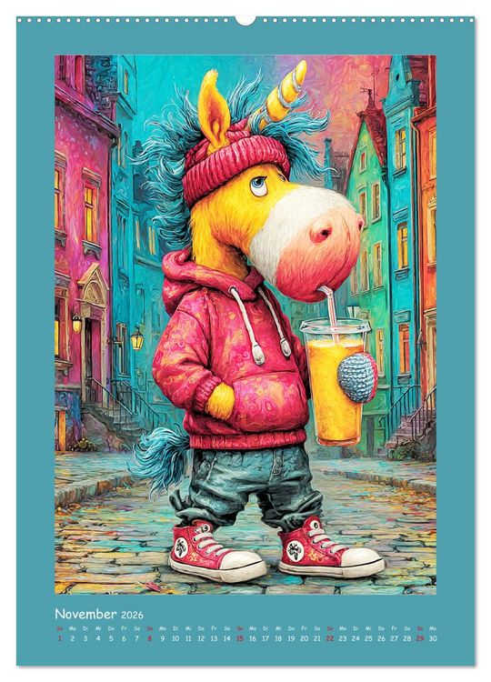 Produktbild: Unicorns. Niedliche Einh&ouml;rner in der Stadt (hochwertiger Premium Wandkalender 2026 DIN A2 hoch), Kunstdruck in Hochglanz