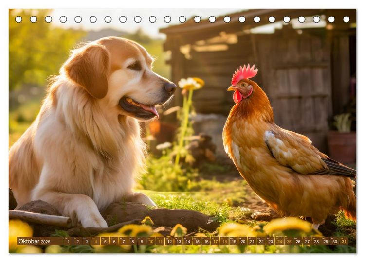 Produktbild: Bauernhof-Freunde - Hunde und ihre tierischen Freundschaften (Tischkalender 2026 DIN A5 quer), CALVENDO Monatskalender