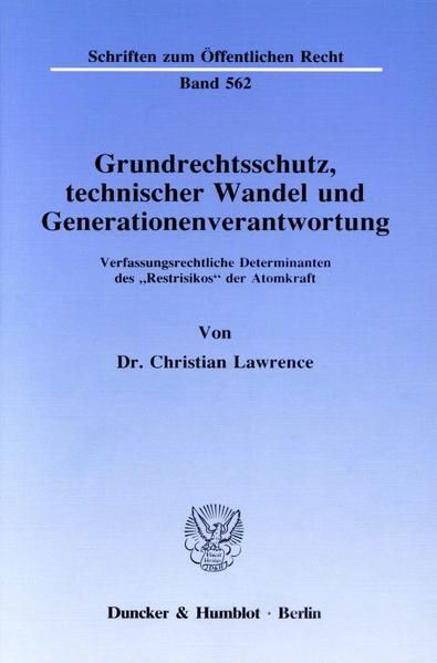 Produktbild: Grundrechtsschutz, technischer Wandel und Generationenverantwortung.