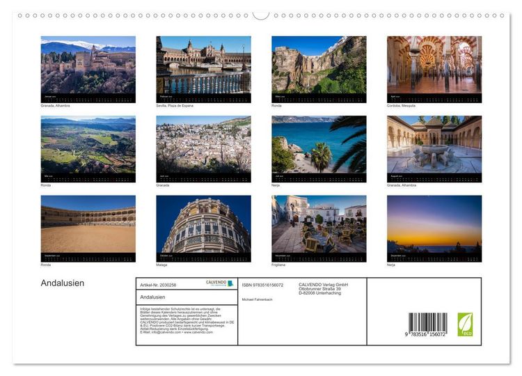 Produktbild: Andalusien (hochwertiger Premium Wandkalender 2026 DIN A2 quer), Kunstdruck in Hochglanz