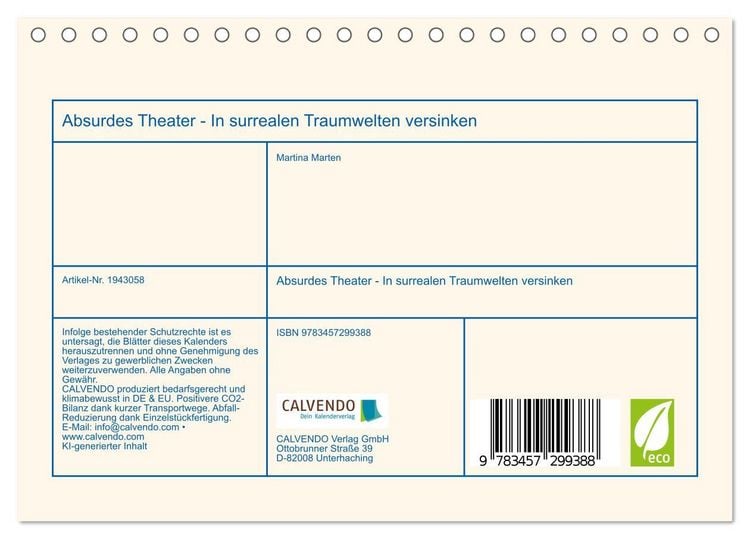 Produktbild: Absurdes Theater - In surrealen Traumwelten versinken (Tischkalender 2026 DIN A5 quer), CALVENDO Monatskalender