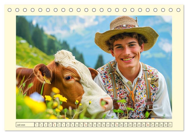 Produktbild: Leben auf der Alm. Junge M&auml;nner im Einklang mit der Natur (Tischkalender 2026 DIN A5 quer), CALVENDO Monatskalender