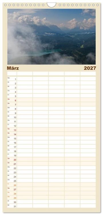 Produktbild: Familienplaner 2027 - Berge und Seen rund um die Zugspitze mit 5 Spalten (Wandkalender, 21 x 45 cm) CALVENDO