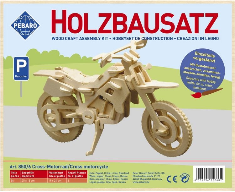Produktbild: PEBARO 850/6 - Holzbausatz Cross-Motorrad, 56 Teile, Holzkonstruktion zum Zusammenstecken