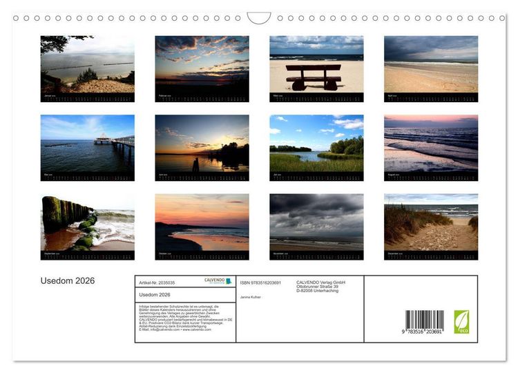 Produktbild: Usedom 2026 (Wandkalender 2026 DIN A3 quer), CALVENDO Monatskalender