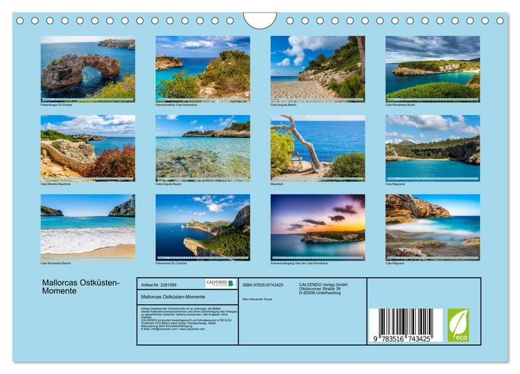 Produktbild: Mallorcas Ostk&uuml;sten-Momente (Wandkalender 2026 DIN A4 quer), CALVENDO Monatskalender