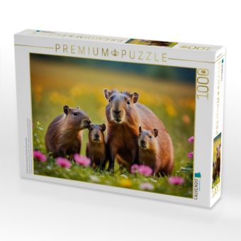 Produktbild: CALVENDO Puzzle Familie Wasserschwein auf bunter Blumenwiese | 1000 Teile Lege-Gr&ouml;&szlig;e 64x48cm Foto-Puzzle f&uuml;r gl&uuml;ckliche Stunden