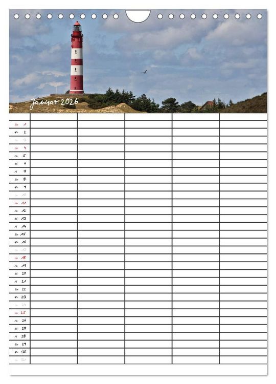 Produktbild: Urlaubsparadies Amrum / Familienplaner (Wandkalender 2026 DIN A4 hoch), CALVENDO Monatskalender