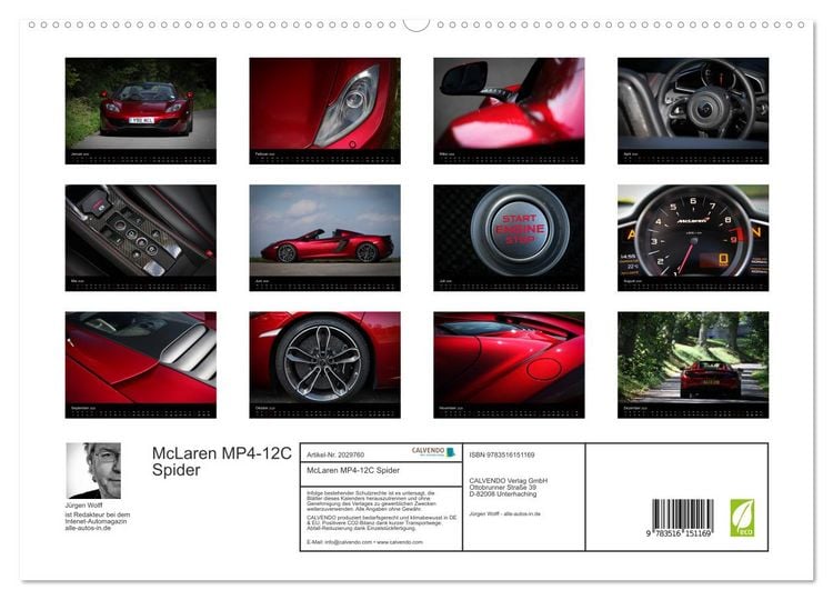 Produktbild: McLaren MP4-12C Spider (hochwertiger Premium Wandkalender 2026 DIN A2 quer), Kunstdruck in Hochglanz
