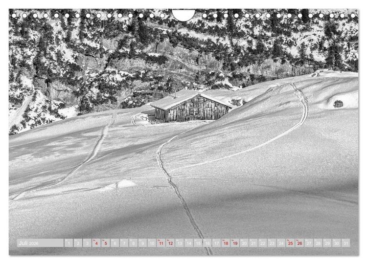 Produktbild: Arlberg black and white (Wandkalender 2026 DIN A4 quer), CALVENDO Monatskalender