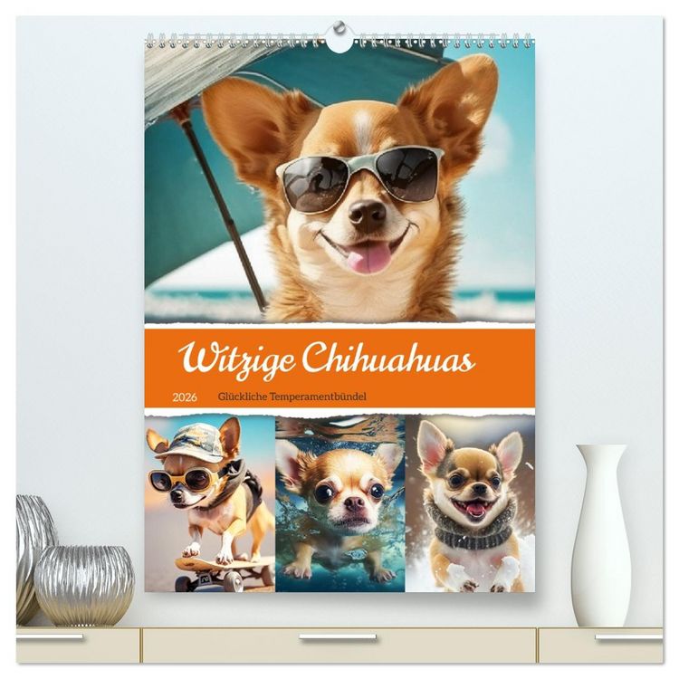 Produktbild: Witzige Chihuahuas. Gl&uuml;ckliche Temperamentb&uuml;ndel (hochwertiger Premium Wandkalender 2026 DIN A2 hoch), Kunstdruck in Hochglanz