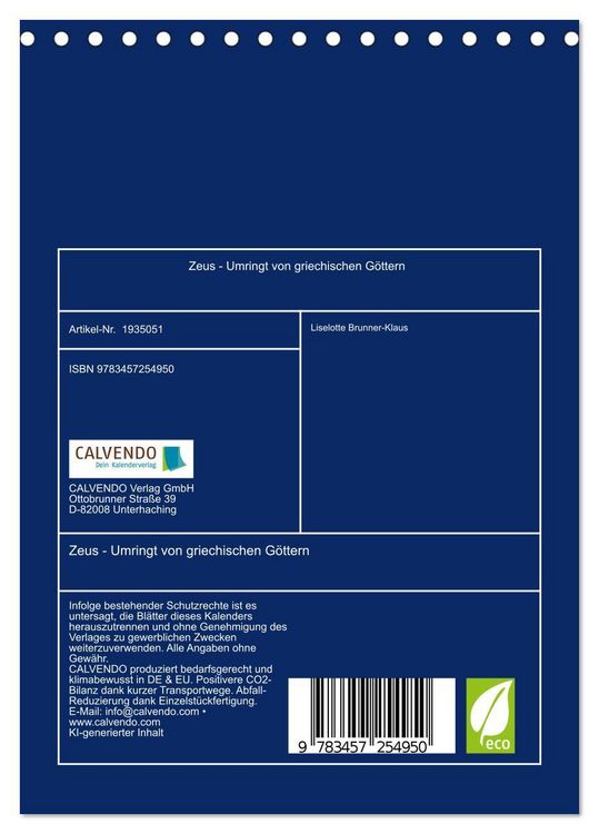 Produktbild: Zeus - Umringt von griechischen G&ouml;ttern (Tischkalender 2026 DIN A5 hoch), CALVENDO Monatskalender