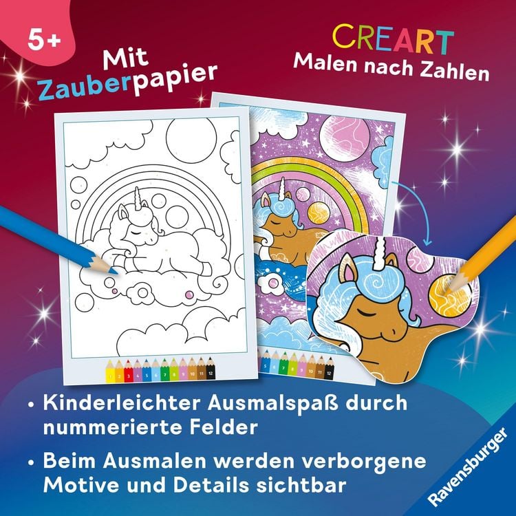 Produktbild: CreArt Malen nach Zahlen ab 5 - Zauberpapier: Einhorn Zauber