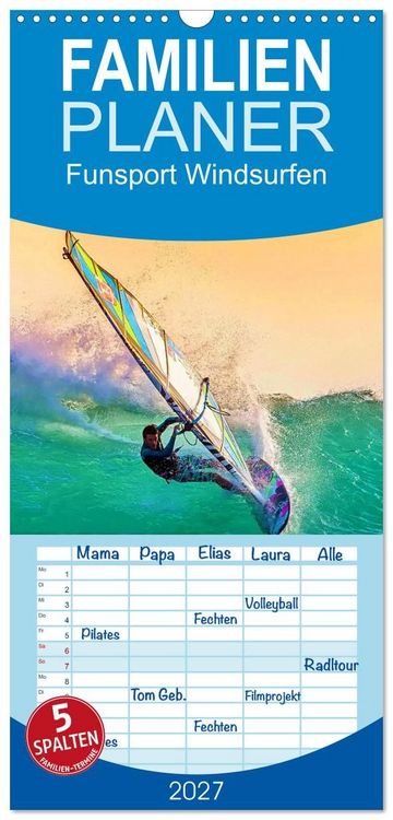 Produktbild: Familienplaner 2027 - Funsport Windsurfen mit 5 Spalten (Wandkalender, 21 x 45 cm) CALVENDO