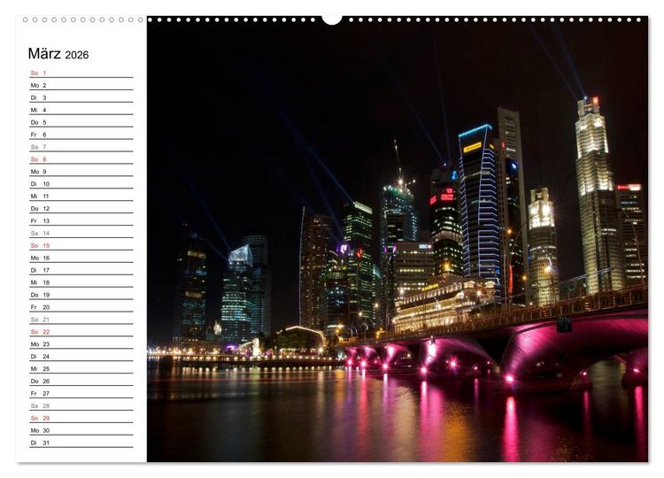 Produktbild: Singapur - Die Farben der Nacht (hochwertiger Premium Wandkalender 2026 DIN A2 quer), Kunstdruck in Hochglanz
